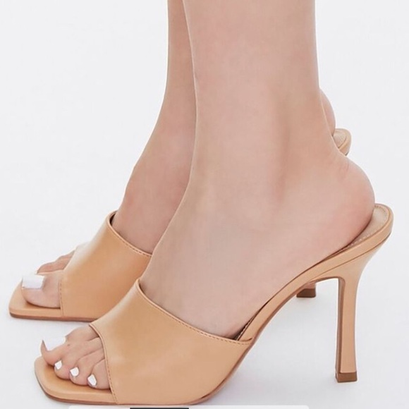 New tan square open toe high heel mule sandals sz 10 - Picture 3 of 4
